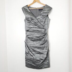 Alex Evenings Silver Coquette V-Neck Wide Wrap Shoulder Lined Wedding Dress Sz 8